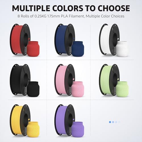 ELEGOO Matte PLA 3D Printer Filament Bundle 1.75mm, 8 Colors 250g Spool Dimensional Accuracy +/- 0.02mm, 8 Pack Multicolors Fits for Most FDM 3D Printers