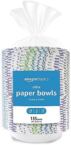 Amazon Basics Ultra Paper Bowls, 20 Oz, Disposable, 540 Count (4 packs of 135), White (Previously Encore)