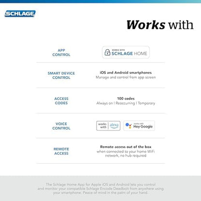 Schlage Encode Smart WiFi Deadbolt Lock for Front Door - Keyless Entry with App or Touchscreen - Works with Alexa, Hey Google, & Airbnb - Create Codes for Guests - Satin Nickel Silver