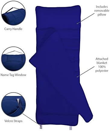 EVERYDAY KIDS Nap Mat with Removable Pillow - Navy - Carry Handle with Straps Closure, Rollup Design, Soft Microfiber for Preschool, Daycare, Travel Sleeping Bag - Ages 3-6 Years