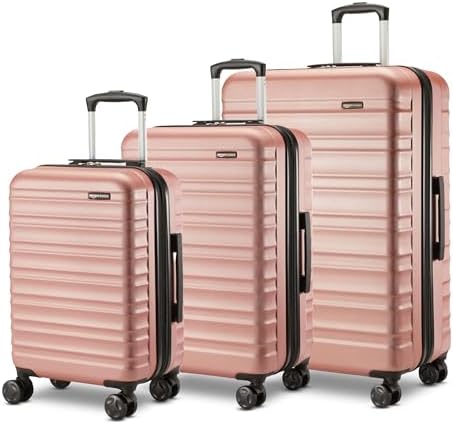 Amazon Basics 3-Piece Set (21", 26", 30"), Hardshell Suitcases With Wheels, Expandable For Up to 25% More Space, With Scratch-Resistant Surface, Four Multi-directional Wheels, Rose Gold