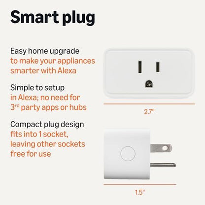 Amazon Basics Smart Plug, Works with Alexa Only, 2.4 GHz Wi-Fi, No Hub Required, 4-Pack, White
