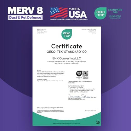 BNX TruFilter 14x14x1 Air Filter MERV 8 (6-Pack) - MADE IN USA – Dust & Pet Defense Pleated Air Conditioner HVAC AC Furnace Filters for Dust, Pet, Mold, Pollen MPR 600 – 700 & FPR 5