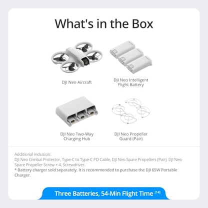 DJI Neo Three-Battery Combo, Mini Drone with 4K UHD Camera for Adults, 135g Self Flying Drone that Follows You, Palm Takeoff, Subject Tracking, QuickShots, Stabilized Video (Controller-Free)