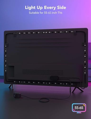 Govee TV LED Backlight, RGBIC Smart LED Strip Lights for 55-65 Inch TVs, Bluetooth and Wi-Fi APP Control, Works with Alexa & Google Assistant, Music Sync, 99+ Scene Modes, Adapter