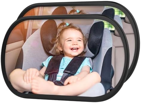 Baby Car Mirror, Safety Car Seat Mirror for Rear Facing Infant, Clear Wide View, 360°Rotation, Easily Observe the Baby Move, Secure, Shatterproof, Crash Tested and Certified (2-Pack)