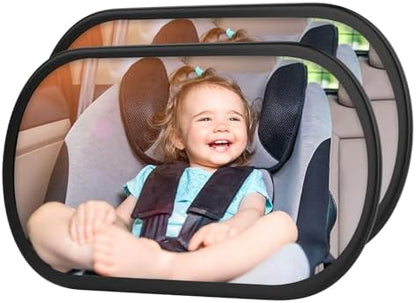 Baby Car Mirror, Safety Car Seat Mirror for Rear Facing Infant, Clear Wide View, 360°Rotation, Easily Observe the Baby Move, Secure, Shatterproof, Crash Tested and Certified (2-Pack)