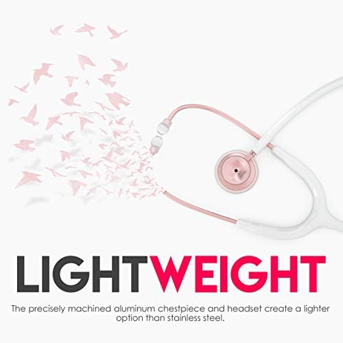 MDF Instruments, Acoustica Lightweight Stethoscope for Doctors, Nurses, Students, Home Health Use, Adult, Dual Head, White Tube, Rosegold (Matte Finish) Chestpiece-Headset, MDF747XPRG29