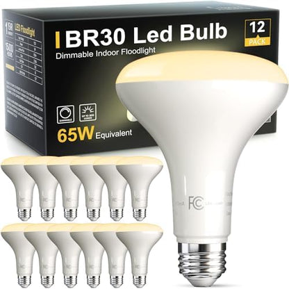 TJOY 12 Pack BR30 Flood Light Bulb Indoor, 65W Equivalent Dimmable Led Recessed Lights Bulb, 2700K Soft Warm White, E26 Base Bulbs for Kitchen Ceiling, Recessed Can, Replacement Incandescent, 9W,800LM