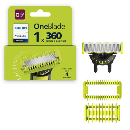 Philips Norelco OneBlade 360 Blade, Genuine Replacement Blade, Face/Body Kit, for OneBlade Electric Shaver and Trimmer, Durable Stainless Steel, Trim, Edge and Shave, QP614/80