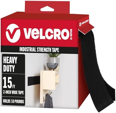 VELCRO Brand Heavy Duty Tape with Adhesive | 15 Ft x 2 In | Holds 10 lbs, Black | Industrial Strength Roll, Cut Strips to Length | Strong Hold for Indoor or Outdoor Use, 15ft x 2in