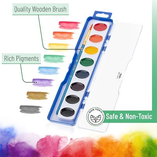 Mr. Pen- Washable Watercolors, 60 Pack, 8 Colors with Paint Brush, Watercolor Paint Set, Water Color Painting Kids, Watercolors for Kids and Adults