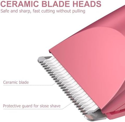 OLOV Electric Body Hair Trimmer - Groin Trimmer for Men - Bikini Trimmer Women - Wet/Dry Shaver Groomer, Replaceable Ceramic Blade Heads, USB Recharge Dock, Waterproof Hygiene Razor, Red