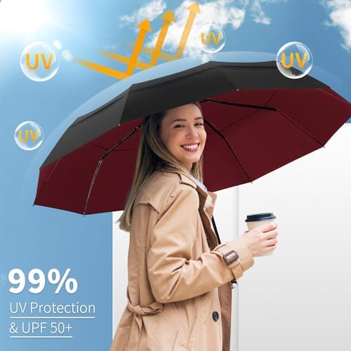 Seniny Windproof Travel Umbrella, Automatic Umbrellas for Rain, Portable & Compact Umbrellas for Backpack, Strong UV for Protection, Folding Small Sun Umbrella for Car, Walking