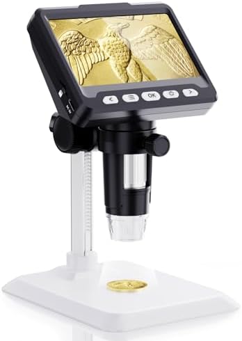 Coin Microscope, LCD Digital1000x, 1080P Coin Magnifier,Microscope for Adult with 8 Adjustable LED Lights, PC View, Compatible with MacOS Windows