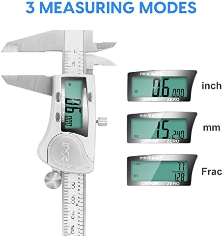 Digital Caliper Measuring Tool, IP54 Waterproof Electronic Micrometer Caliper, Stainlee Steel Vernier Caliper with Large LCD Screen, Inch Metric Fraction Conversion, 6 Inch for Household/DIY