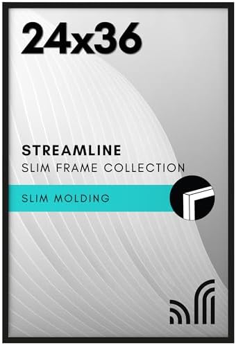Americanflat 24x36 Poster Frame with Polished Plexiglass - Streamline Collection - Thin Border Picture Frame for Wall Display - Hanging Hardware Included - Black