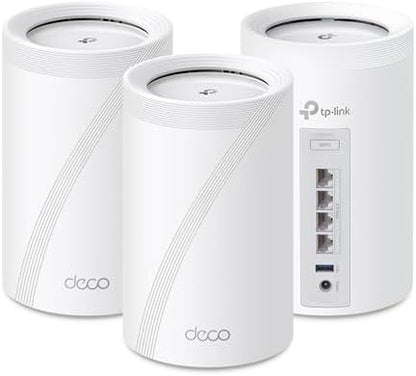 TP-Link Deco BE63 Tri-Band WiFi 7 BE10000 Whole Home Mesh System - 6-Stream 10 Gbps, 4x2.5G Ports Wired Backhaul, 4X Smart Internal Antennas, VPN, MU-MIMO, HomeShield, Free Expert Support (3-Pack)