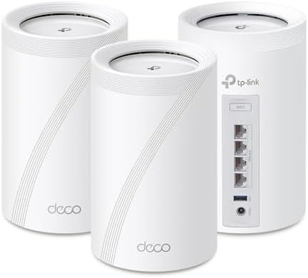 TP-Link Deco BE63 Tri-Band WiFi 7 BE10000 Whole Home Mesh System - 6-Stream 10 Gbps, 4x2.5G Ports Wired Backhaul, 4X Smart Internal Antennas, VPN, MU-MIMO, HomeShield, Free Expert Support (3-Pack)