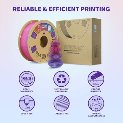 OVERTURE Rainbow PLA Filament 1.75mm, Neatly Wound 3D Printer Filament 1kg Spool (2.2lbs), Dimensional Accuracy +/- 0.02 mm, Fit Most FDM 3D Printers (Aurora Berry)