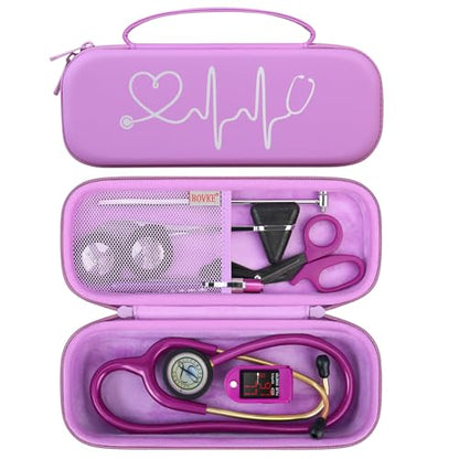 BOVKE Stethoscope Case for 3M Littmann Classic III, Lightweight II S.E, MDF Acoustica Deluxe Stethoscopes - Extra Room for Medical Bandage Scissors EMT Trauma Shear and LED Penlights, Light Purple