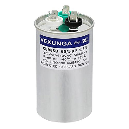 65/5 uF 65+5 MFD 370VAC or 440VAC Dual Run Start Round A/C Capacitor CBB65 CBB65B Air Conditioner Capacitors for AC Unit Fan Motor Start or Heat Pump or Condenser Straight Cool