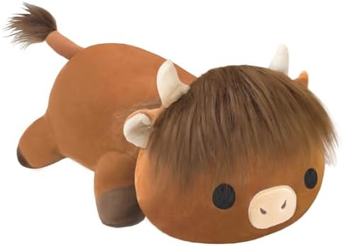 SQEQE Weighted Highland Cow Plush, Weighted Highland Cow Stuffed Animal, Cute Cow Plushies Soft Pillow Toy Gift for Kids Adults 13.8 Inch, 1.6 Lbs