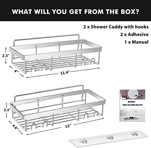 Moforoco Shower Caddy Shelf Organizer Rack, Self Adhesive Black Bathroom Shelves Basket, Home Farmhouse Wall Inside Organization and Storage Decor Rv Accessories, First Camper Apartment Essentials