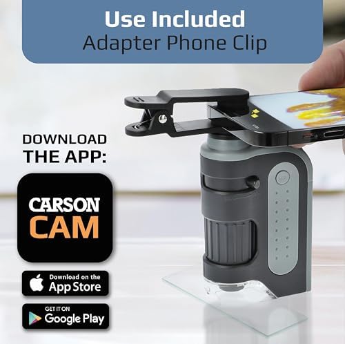 Carson MicroBrite Portable Digital Pocket Microscope for Kids or Adults, Accurate 60x-120x Zoom, Handheld Microscope with Phone Clip & Smartphone App (MM-350)