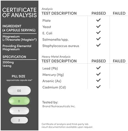 Magnesium L Threonate, Magtein™, Sleep and Cognitive Support – High Absorption – Most Bioavailable Form of Magnesium – 2,000 mg – 120 Capsules