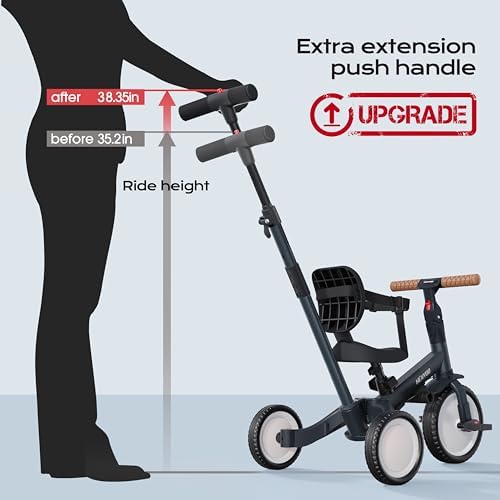 newyoo Tricycle for Toddlers 1-3, Toddler Bike, Trike with Push Handle, Perfect Boys and Girls Birthday Gift and Toys, Balance Bike with Backrest and Safety Belt, TR007, Dark Gray