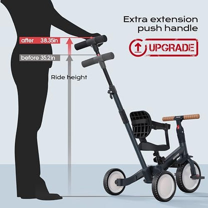 newyoo Tricycle for Toddlers 1-3, Toddler Bike, Trike with Push Handle, Perfect Boys and Girls Birthday Gift and Toys, Balance Bike with Backrest and Safety Belt, TR007, Dark Gray