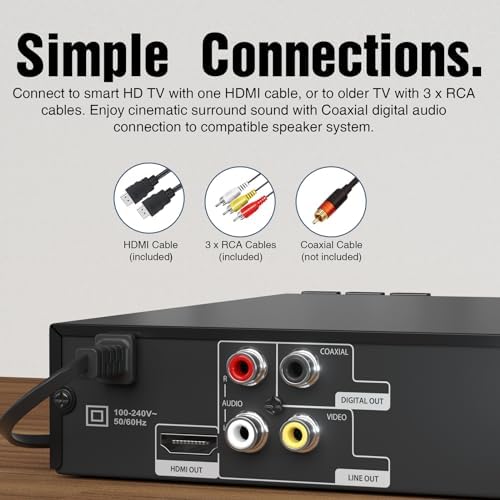 MEGATEK Region-Free HDMI DVD Player for TV, Compact CD/DVD Player for Smart TV, USB Port, Plays All Region DVDs & Multi Formats, Metal Housing, HDMI/RCA Cables & Remote Included