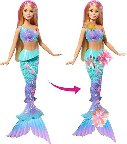 Barbie Mermaid Toy Dolls with Surprise Magic Blooming Flowers Feature, Ombre Tails, Pearl Headband Accessory & Long Blonde Hair with Pink Highlights