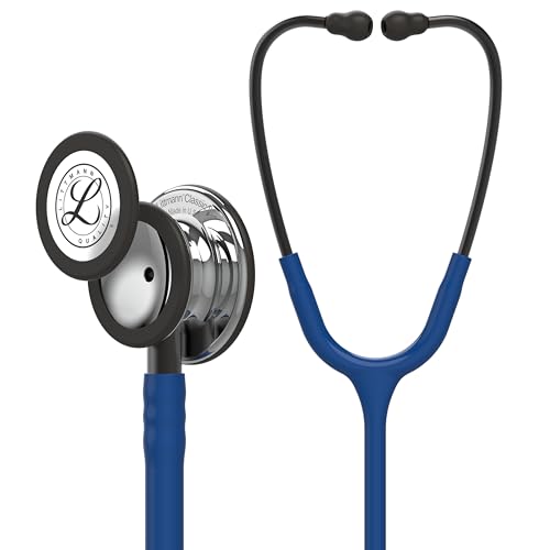 3M Littmann Classic III Monitoring Stethoscope, 5863, More Than 2X as Loud, Weighs Less, Stainless Steel Mirror-Finish Chestpiece, 27" Navy Blue Tube, Smoke Stem, and Headset