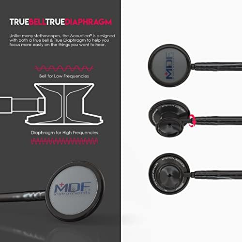 MDF Instruments, Engravable - Acoustica Lightweight Custom Stethoscope for Doctors, Nurses, Students, Home Health Use, Adult, Dual Head, Black Tube, Black Chestpiece-Headset, MDF747XPBO-ENGRAVING