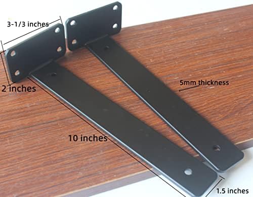 12 Pack - 10 inch Black Hidden L Shelf Bracket (1/5 Inch Thicked) Iron Floating Shelf Brackets Rustic Industrial Metal Brackets for Shelf Support