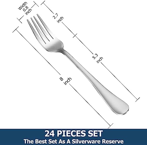 24 Piece Dinner Forks Set, Food-Grade Stainless Steel Silverware Forks, Cutlery Fork, Metal Fork for Home, Kitchen or Restaurant, Mirror Polished, Dishwasher Safe - 8 Inch