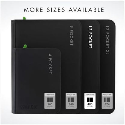 Vault X 12 Pocket Trading Card Zip Binder, 480 cards, Premium Exo-Tec Album Material, 20 Side-Loading Pages, Folder for Collectible Card Games, Sports, TCG (Black)