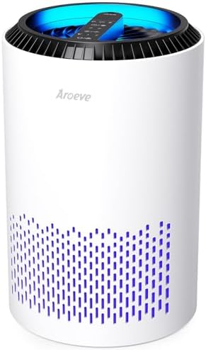 AROEVE Air Purifiers for Bedroom Home, 3 Layer Filter for Smoke Pollen Allergies Pet Dander Odor, Sleep Mode for Better Sleep, Energy Saving, 3 Speeds, Timer for Office, Dorm, Kitchen, MK01, White