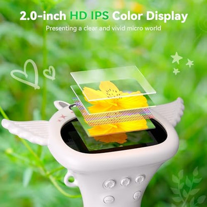 HP40 IPS Microscope for Kids: [Easy and Fun] 2" Portable Handheld Kids Microscope Miniscope, Pocket Mini Scope Educational Science Kit, Christmas Birthday Gifts for Kids, PC View, White