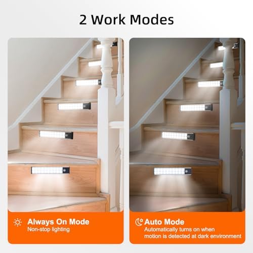 Under Cabinet Lighting, Equipped with Motion Sensor, Rechargeable Battery Operated，3-Level Adjustable Brightness, 3 Pack Magnetic Under Counter Lights for Kitchen, Warm Light 11.8"