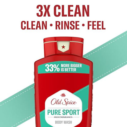 Old Spice Refreshing Body Wash for Men, High Endurance, 3X Defense, 24/7 Shower Fresh with Long Lasting Scent, Pure Sport Scent, 24 oz (Pack of 4)