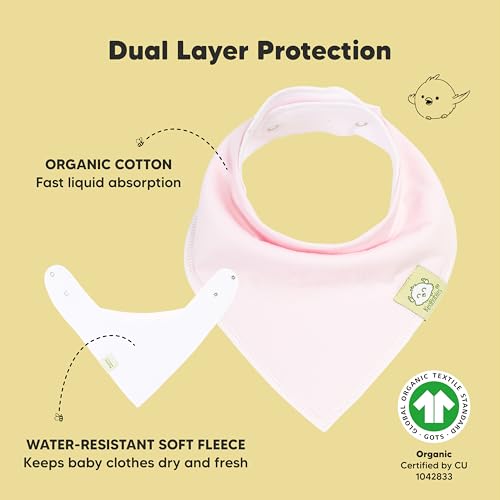 8-Pack Organic Baby Bandana Bibs for Girls - Super Absorbent Triangle Baby Bibs for Drooling and Teething Infant, 100% Cotton Extra Soft for Newborn, Infant 0-36 Months (Muted Pastel)