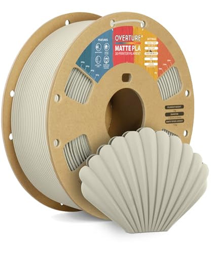 OVERTURE Matte PLA 3D Printer Filament 1.75mm, Matt Surface & Low Warping Filament 1kg Spool (2.2 lbs), Accuracy +/- 0.02 mm, Fit Most FDM Printers (Matte Beige)