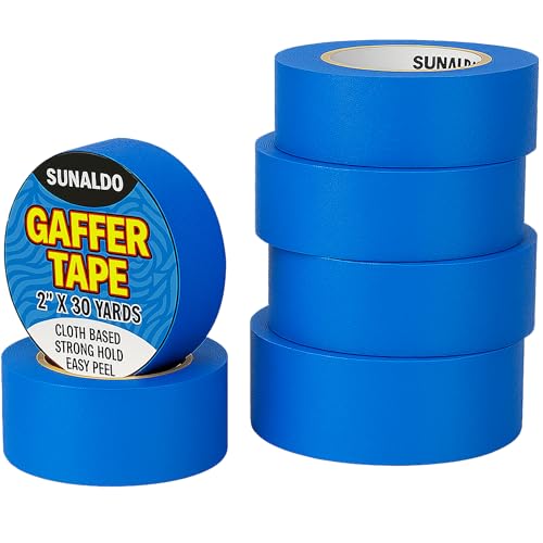 Gaffers Tape (6 Pack) Strong Hold, Easy to Rip, Residue-Free Professional Grade Floor Tape for Electrical Cords, Matte Finish Non Reflective, Weather Resistant (Blue, 2" x 30 Yards)