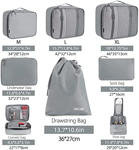 BAGAIL 8 Set Packing Cubes Luggage Packing Organizers for Travel Accessories-Pewter Color
