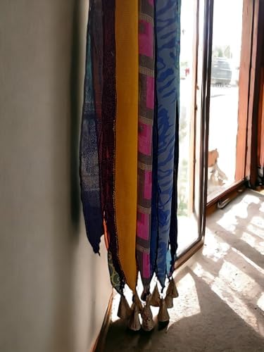 Mango Gifts Old Silk Sari Multicolor Ribbon Doorway Curtain Hippie Bohemian Room Divider Light-Filtering Boho Curtains Rod Pocket Window Drape for Livingroom Bedroom 85 x 45 Inch