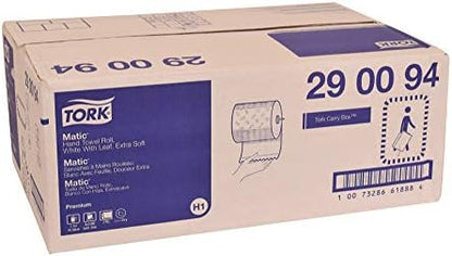 Tork Matic Extra Soft Paper Hand Towel Roll White with Blue Leaf H1, Premium, High Absorbency, 6 Rolls x 300 ft, 290094