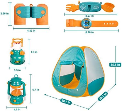 FUN LITTLE TOYS Kids Camping Set with Pop Up Play Tent Camping Toys with Battery Lantern and Drawstring Bag Indoor Outdoor Pretend Play, Christmas Birthday Gifts for Boys